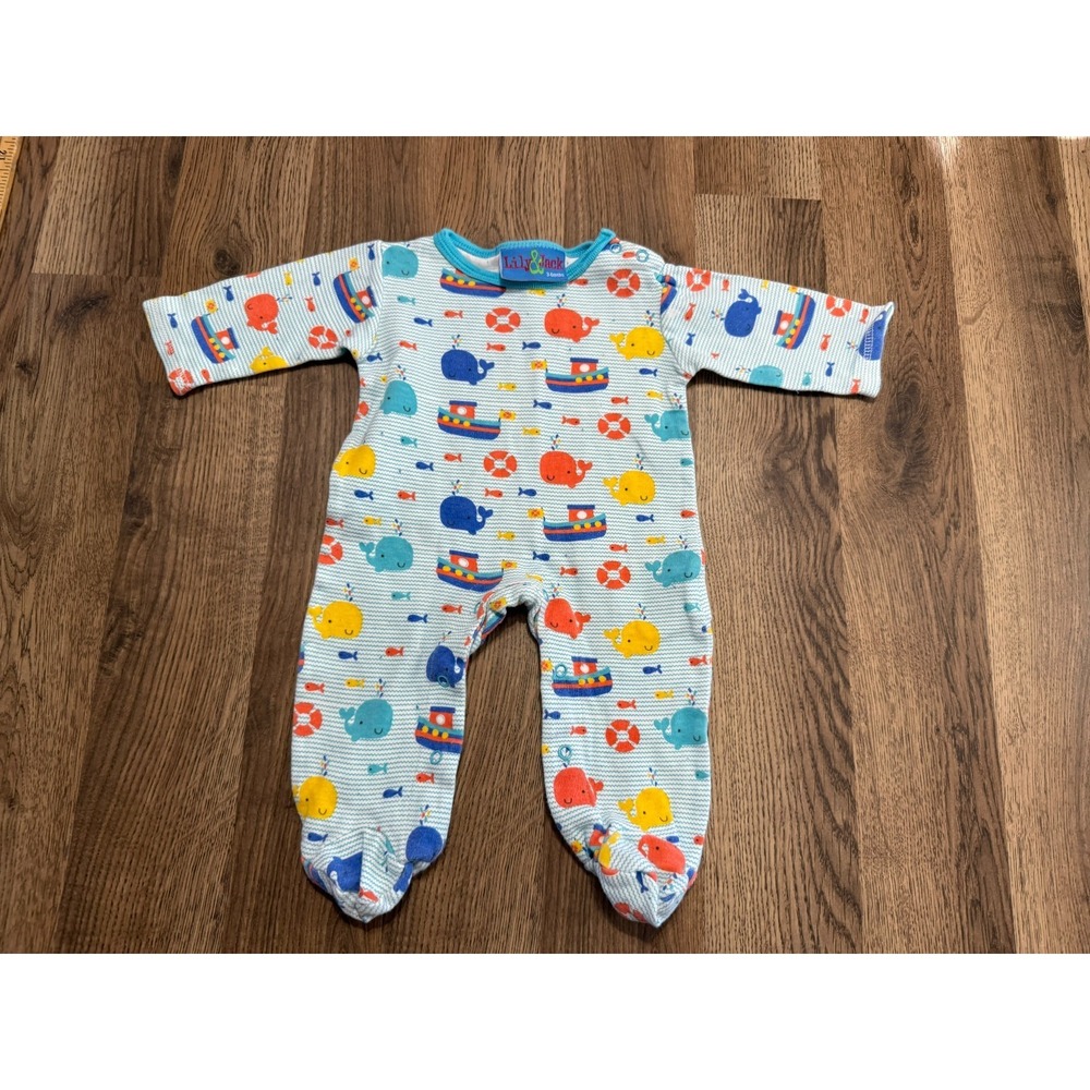 Vintage Lily & Jack Romper Infant Size 3-6 Months Blue Sleepwear Graphic Print